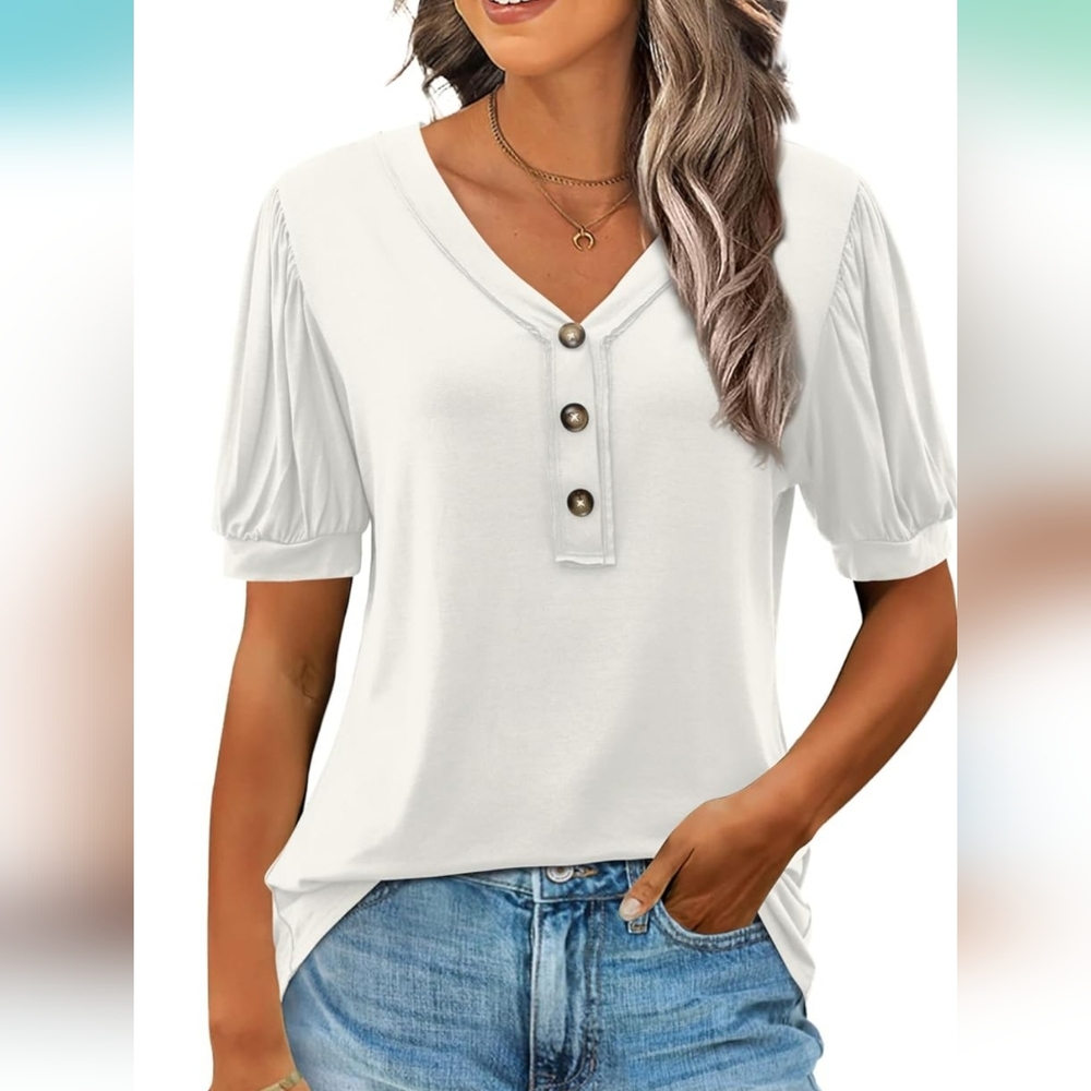 Dittyandvibe Elegant White Button-Accent Women's Tee